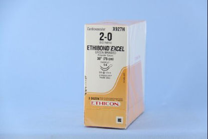 Picture of Suture with Needle Ethibond Nonabsorbable Coated Green Suture Braided Polyester Size 2 - 0 30 Inch Suture Double-Armed 17 mm Length 3/8 Circle Taper Cut NeedleX927H