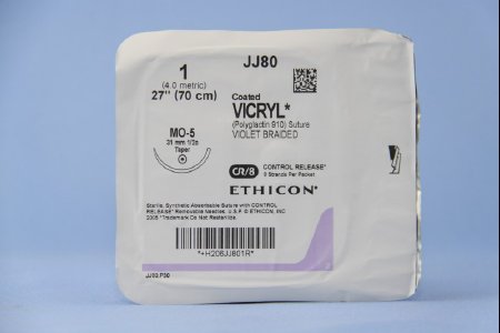 Picture of Suture with Needle Coated Vicryl™ Absorbable Coated Violet Suture Braided Polyglactin 910 Size 1 27 Inch Suture 1-Needle 31 mm Length 1/2 Circle Taper Point NeedleJJ80G