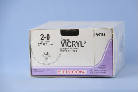 Picture of Suture with Needle Coated Vicryl™ Absorbable Coated Violet Suture Braided Polyglactin 910 Size 2 - 0 27 Inch Suture 1-Needle 70 mm Length 1/2 Circle Taper Point NeedleJ581G