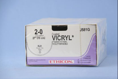 Picture of Suture with Needle Coated Vicryl™ Absorbable Coated Violet Suture Braided Polyglactin 910 Size 2 - 0 27 Inch Suture 1-Needle 70 mm Length 1/2 Circle Taper Point NeedleJ581G