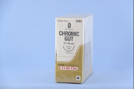 Picture of Suture with Needle Absorbable Uncoated Undyed Suture Chromic Gut Size 0 27 Inch Suture 1-Needle 36.4 mm Length 1/2 Circle Taper Cut Needle838H