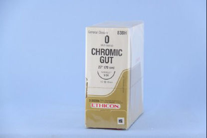 Picture of Suture with Needle Absorbable Uncoated Undyed Suture Chromic Gut Size 0 27 Inch Suture 1-Needle 36.4 mm Length 1/2 Circle Taper Cut Needle838H