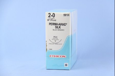 Picture of Suture with Needle Perma-Hand™ Nonabsorbable Coated Black Suture Braided Silk Size 2 - 0 30 Inch Suture 1-Needle 40 mm Length 3/8 Circle Precision Point - Reverse Cutting Needle591H