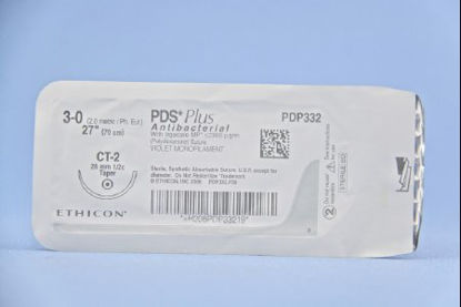 Picture of Antibacterial Suture with Needle PDS Plus™ Absorbable Uncoated Violet Suture Monofilament Polydioxanone with Irgacare MP Antibacterial Suture Size 3 - 0 27 Inch Suture 1-Needle 26 mm Length 1/2 Circle Taper Point NeedlePDP332H
