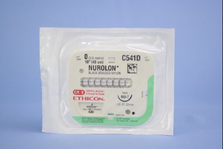 Picture of Suture with Needle Nurolon™ Nonabsorbable Coated Black Suture Braided Nylon Size 0 18 Inch Suture 1-Needle 22 mm Length 1/2 Circle Taper Point NeedleC541D