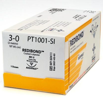 Picture of Suture with Needle Reli® Nonabsorbable Uncoated Green Suture Braided Polyester Size 3 - 0 18 Inch Suture 1-Needle 13 mm Length 3/8 Circle Reverse Cutting Needle with Precision PointPT1001-M