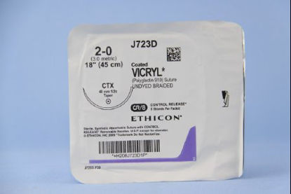 Picture of Suture with Needle Coated Vicryl™ Absorbable Coated Undyed Suture Braided Polyglactin 910 Size 2 - 0 18 Inch Suture 1-Needle 48 mm Length 1/2 Circle Taper Point NeedleJ723D