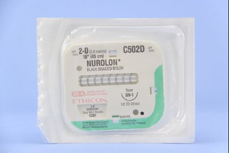 Picture of Suture with Needle Nurolon™ Nonabsorbable Coated Black Suture Braided Nylon Size 2 - 0 18 Inch Suture 1-Needle 22 mm Length 1/2 Circle Taper Point NeedleC502D