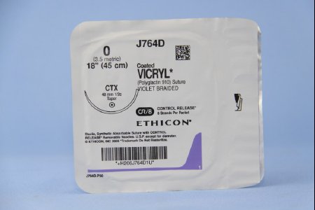 Picture of Suture with Needle Coated Vicryl™ Absorbable Coated Violet Suture Braided Polyglactin 910 Size 0 18 Inch Suture 1-Needle 48 mm Length 1/2 Circle Taper Point NeedleJ764D