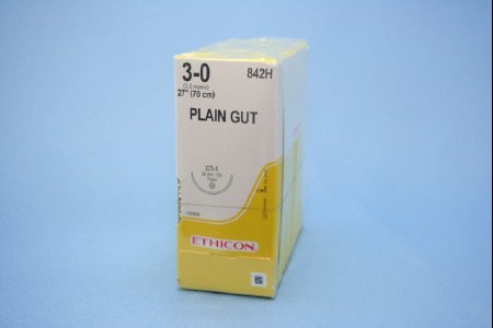Picture of Suture with Needle Absorbable Uncoated Undyed Suture Plain Gut Size 3 - 0 27 Inch Suture 1-Needle 36 mm Length 1/2 Circle Taper Point Needle842H