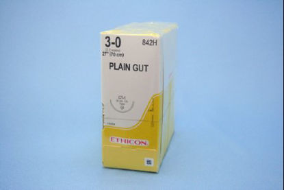 Picture of Suture with Needle Absorbable Uncoated Undyed Suture Plain Gut Size 3 - 0 27 Inch Suture 1-Needle 36 mm Length 1/2 Circle Taper Point Needle842H