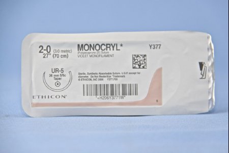 Picture of Suture with Needle Monocryl™ Absorbable Uncoated Violet Suture Monofilament Poliglecaprone Size 2 - 0 27 Inch Suture 1-Needle 36.4 mm Length 5/8 Circle Taper Point NeedleY377H