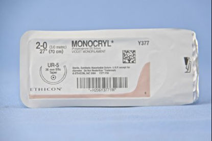 Picture of Suture with Needle Monocryl™ Absorbable Uncoated Violet Suture Monofilament Poliglecaprone Size 2 - 0 27 Inch Suture 1-Needle 36.4 mm Length 5/8 Circle Taper Point NeedleY377H