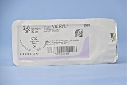 Picture of Suture with Needle Coated Vicryl™ Absorbable Coated Undyed Suture Braided Polyglactin 910 Size 2 - 0 36 Inch Suture 1-Needle 48 mm Length 1/2 Circle Taper Point NeedleJ979H