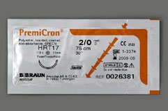 Picture of Suture with Needle PremiCron® Nonabsorbable Coated Green Suture Braided Polyester Size 1 75 cm Suture 1-Needle 37 mm Length 1/2 Circle Round Bodied Needle with Taper PointC0026068
