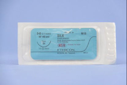 Picture of Suture with Needle Perma-Hand™ Nonabsorbable Coated Black Suture Braided Silk Size 3 - 0 18 Inch Suture 1-Needle 26 mm Length 1/2 Circle Taper Point NeedleM13T