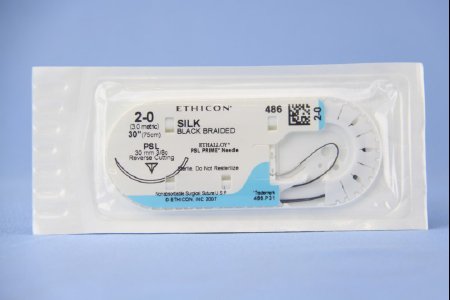 Picture of Suture with Needle Perma-Hand™ Nonabsorbable Coated Black Suture Braided Silk Size 2 - 0 30 Inch Suture 1-Needle 30 mm Length 3/8 Circle Precision Point - Reverse Cutting Needle486H