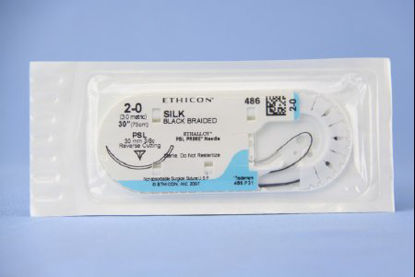 Picture of Suture with Needle Perma-Hand™ Nonabsorbable Coated Black Suture Braided Silk Size 2 - 0 30 Inch Suture 1-Needle 30 mm Length 3/8 Circle Precision Point - Reverse Cutting Needle486H