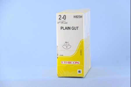 Picture of Suture with Needle Absorbable Uncoated Undyed Suture Plain Gut Size 2 - 0 27 Inch Suture 1-Needle 24 mm Length 3/8 Circle Reverse Cutting NeedleH823H