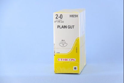 Picture of Suture with Needle Absorbable Uncoated Undyed Suture Plain Gut Size 2 - 0 27 Inch Suture 1-Needle 24 mm Length 3/8 Circle Reverse Cutting NeedleH823H