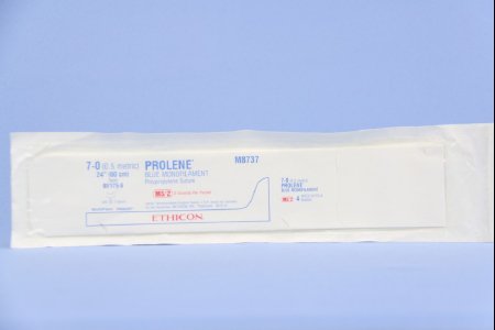 Picture of Suture with Needle Prolene™ Nonabsorbable Uncoated Blue Suture Monofilament Polypropylene Suture Size 7 - 0 24 Inch Suture Double-Armed 8 mm Length 3/8 Circle Taper Point NeedleM8737