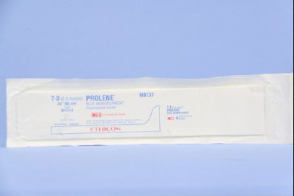 Picture of Suture with Needle Prolene™ Nonabsorbable Uncoated Blue Suture Monofilament Polypropylene Suture Size 7 - 0 24 Inch Suture Double-Armed 8 mm Length 3/8 Circle Taper Point NeedleM8737