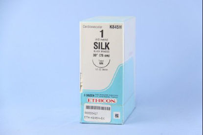 Picture of Suture with Needle Perma-Hand™ Nonabsorbable Coated Black Suture Braided Silk Size 1 30 Inch Suture 1-Needle 36.4 mm Length 1/2 Circle Taper Point NeedleK845H