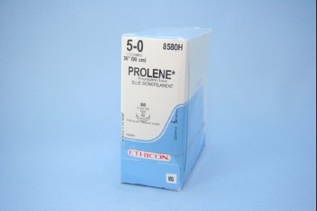 Picture of Suture with Needle Prolene™ Nonabsorbable Uncoated Blue Suture Monofilament Polypropylene Suture Size 5 - 0 36 Inch Suture Double-Armed 17 mm Length 3/8 Circle Taper Point Needle8580H