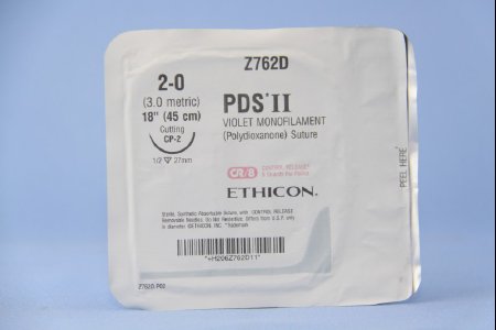 Picture of Suture with Needle PDS™ II Absorbable Uncoated Violet Suture Monofilament Polydioxanone Size 2 - 0 18 Inch Suture 1-Needle 26 mm Length 1/2 Circle Reverse Cutting NeedleZ762D
