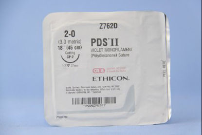 Picture of Suture with Needle PDS™ II Absorbable Uncoated Violet Suture Monofilament Polydioxanone Size 2 - 0 18 Inch Suture 1-Needle 26 mm Length 1/2 Circle Reverse Cutting NeedleZ762D