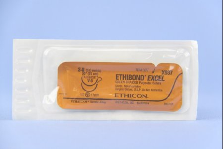 Picture of Suture with Needle Ethibond Nonabsorbable Coated Green Suture Braided Polyester Size 2 - 0 30 Inch Suture Double-Armed 17 mm Length 1/2 Circle Taper Cut NeedleX937H