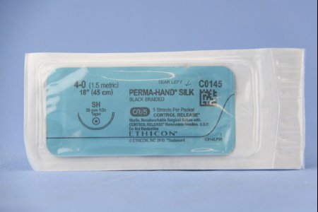 Picture of Suture with Needle Perma-Hand™ Nonabsorbable Coated Black Suture Braided Silk Size 4 - 0 18 Inch Suture 1-Needle 26 mm Length 1/2 Circle Taper Point NeedleC0145