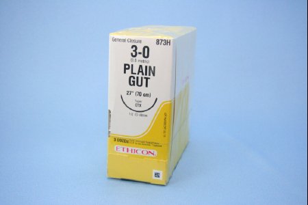 Picture of Suture with Needle Absorbable Uncoated Undyed Suture Plain Gut Size 3 - 0 27 Inch Suture 1-Needle 48 mm Length 1/2 Circle Taper Point Needle873H