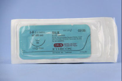 Picture of Suture with Needle Perma-Hand™ Nonabsorbable Coated Black Suture Braided Silk Size 3 - 0 18 Inch Suture 1-Needle 26 mm Length 1/2 Circle Taper Point NeedleC0135