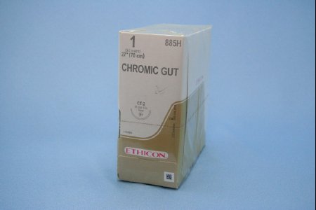 Picture of Suture with Needle Absorbable Uncoated Undyed Suture Chromic Gut Size 1 27 Inch Suture 1-Needle 26 mm Length 1/2 Circle Taper Point Needle885H