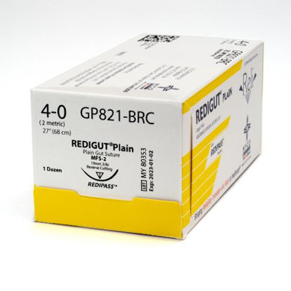 Picture of Suture with Needle Reli® Absorbable Uncoated Undyed Suture Plain Gut Size 4 - 0 27 Inch Suture 1-Needle 19 mm Length 3/8 Circle Reverse Cutting NeedleGP821-M