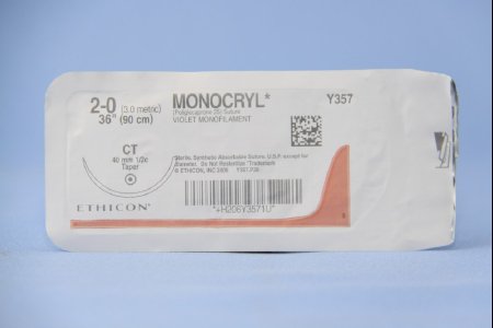 Picture of Suture with Needle Monocryl™ Absorbable Uncoated Violet Suture Monofilament Poliglecaprone Size 2 - 0 36 Inch Suture 1-Needle 40 mm Length 1/2 Circle Taper Point NeedleY357H