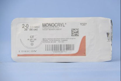Picture of Suture with Needle Monocryl™ Absorbable Uncoated Violet Suture Monofilament Poliglecaprone Size 2 - 0 36 Inch Suture 1-Needle 40 mm Length 1/2 Circle Taper Point NeedleY357H