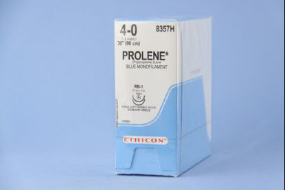 Picture of Suture with Needle Prolene™ Nonabsorbable Uncoated Blue Suture Monofilament Polypropylene Suture Size 4 - 0 36 Inch Suture Double-Armed 17 mm Length 1/2 Circle Taper Point Needle8357H