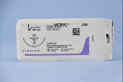 Picture of Suture with Needle Coated Vicryl™ Absorbable Coated Violet Suture Braided Polyglactin 910 Size 1 36 Inch Suture 1-Needle 40 mm Length 1/2 Circle Taper Point NeedleJ359H