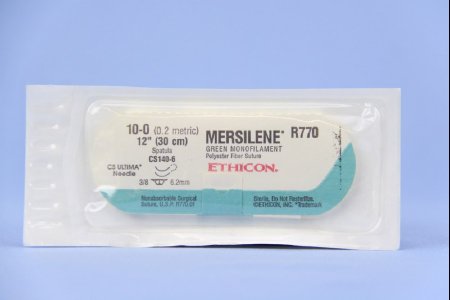 Picture of Suture with Needle Mersilene™ Nonabsorbable Uncoated Green Suture Braided Polyester Size 10 - 0 12 Inch Suture Double-Armed 6.5 mm Length 3/8 Circle Spatula NeedleR770G