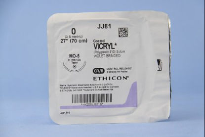 Picture of Suture with Needle Coated Vicryl™ Absorbable Coated Violet Suture Braided Polyglactin 910 Size 0 27 Inch Suture 1-Needle 31 mm Length 1/2 Circle Taper Point NeedleJJ81G