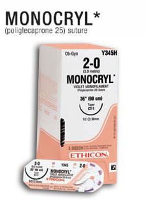 Picture of Suture without Needle Monocryl™ SUTUPAK™ Monofilament Poliglecaprone Absorbable Size 3 - 0 18 Inch SutureY908G