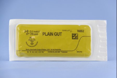 Picture of Suture with Needle Absorbable Uncoated Undyed Suture Plain Gut Size 3 - 0 27 Inch Suture 1-Needle 22 mm Length 1/2 Circle Taper Point NeedleN862H