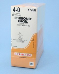 Picture of Suture with Needle Ethibond Nonabsorbable Coated Green Suture Braided Polyester Size 4 - 0 30 Inch Suture Double-Armed 12 mm Length 3/8 Circle Taper Point NeedleX726H