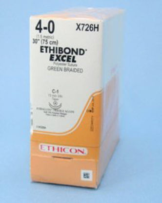 Picture of Suture with Needle Ethibond Nonabsorbable Coated Green Suture Braided Polyester Size 4 - 0 30 Inch Suture Double-Armed 12 mm Length 3/8 Circle Taper Point NeedleX726H
