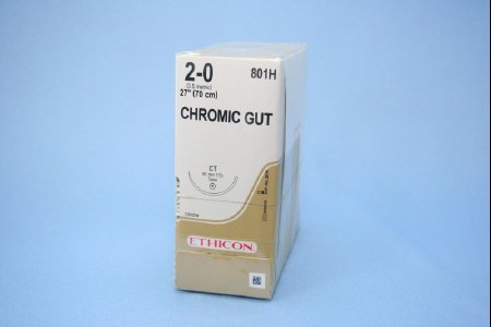 Picture of Suture with Needle Absorbable Uncoated Undyed Suture Chromic Gut Size 2 - 0 27 Inch Suture 1-Needle 40 mm Length 1/2 Circle Taper Point Needle801H