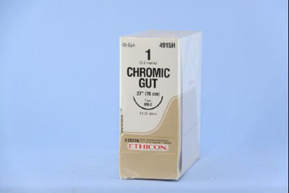Picture of Suture with Needle Absorbable Uncoated Undyed Suture Chromic Gut Size 1 27 Inch Suture 1-Needle 40 mm Length 1/2 Circle Taper Point Needle4915H