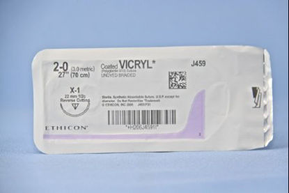Picture of Suture with Needle Coated Vicryl™ Absorbable Coated Violet Suture Braided Polyglactin 910 Size 0 27 Inch Suture 1-Needle 40 mm Length 1/2 Circle Reverse Cutting NeedleJ479H