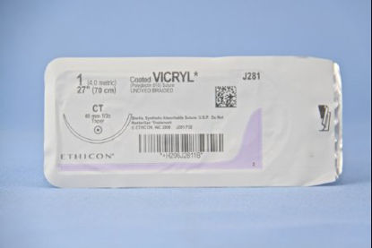 Picture of Suture with Needle Coated Vicryl™ Absorbable Coated Undyed Suture Braided Polyglactin 910 Size 1 27 Inch Suture 1-Needle 40 mm Length 1/2 Circle Taper Point NeedleJ281H